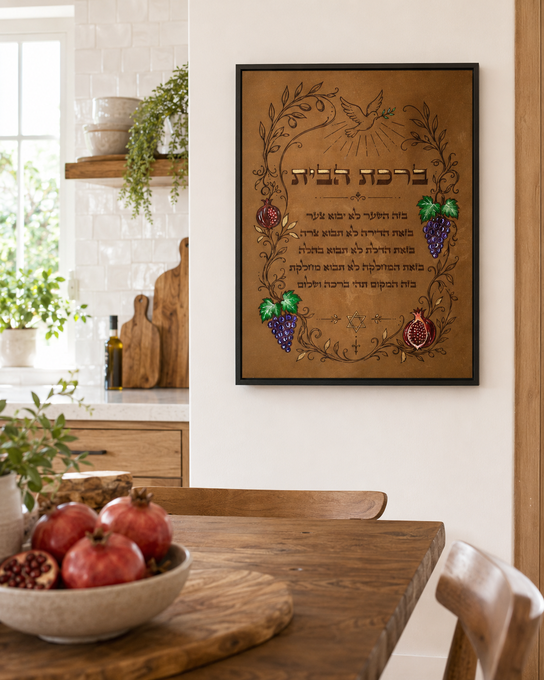 Leather Hebrew Home Blessing, Garden of Blessing, Light Brown