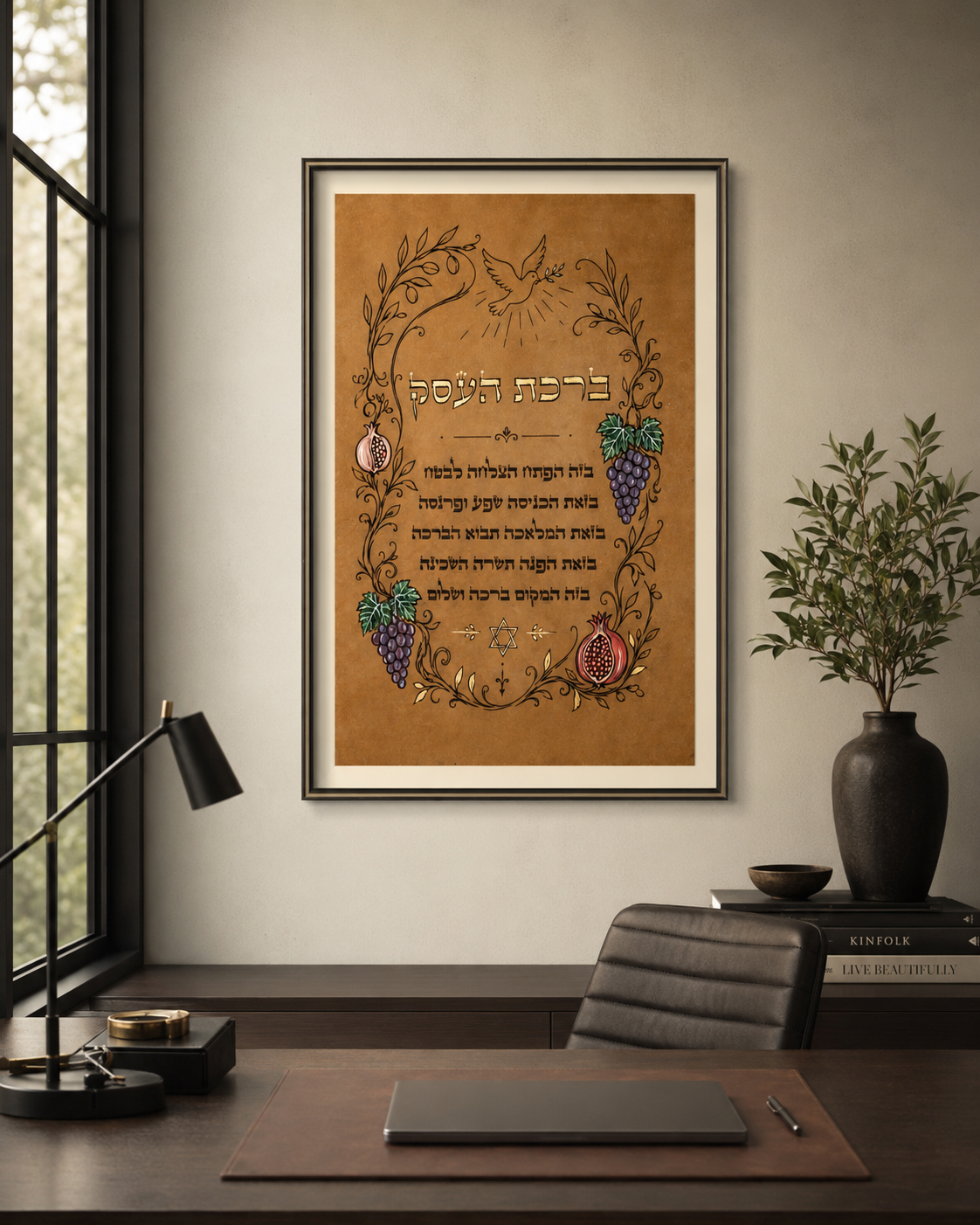 Leather Hebrew Business Blessing – Light Brown