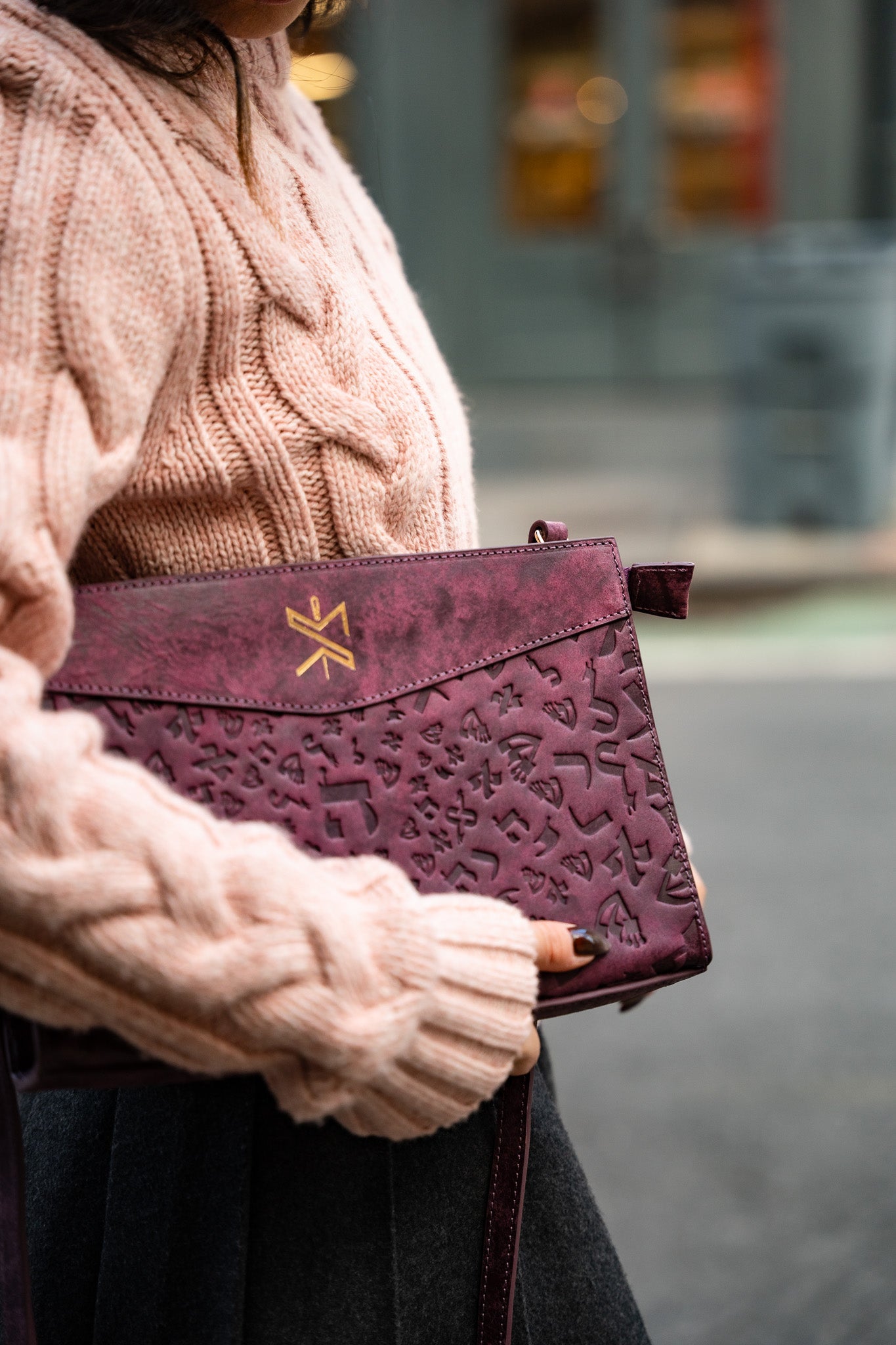 Ladies Leather Clutch – Israel Letters Burgundy
