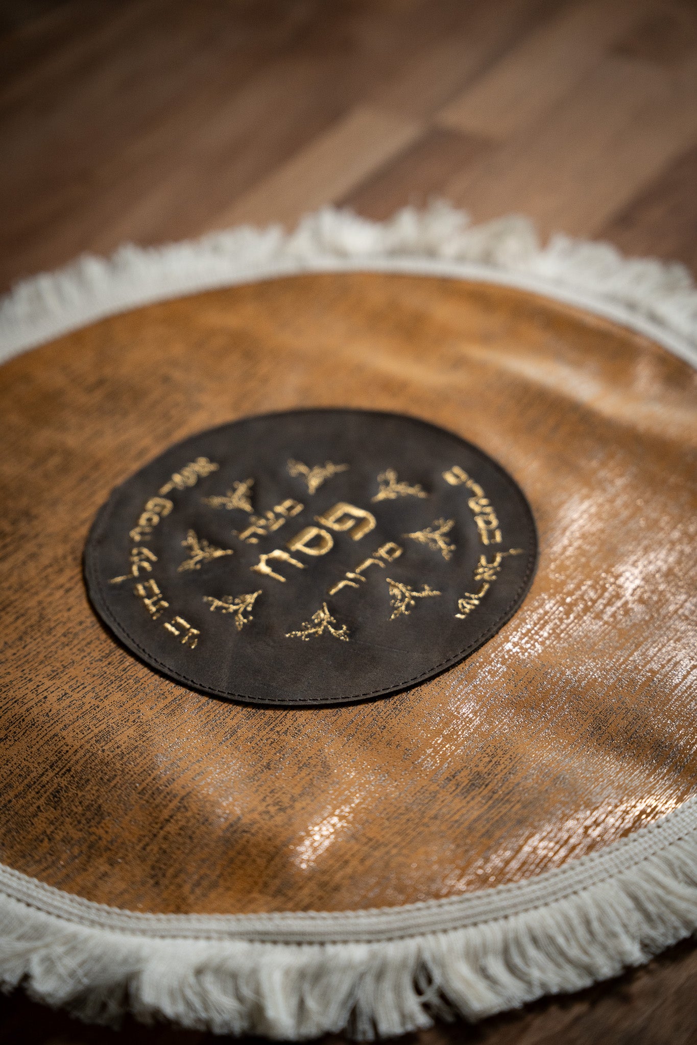 Leather Matzah Covers - Silver stirpes
