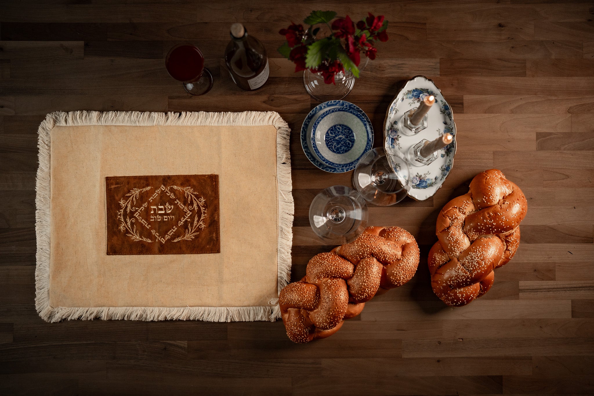 Leather challah covers - Golden white