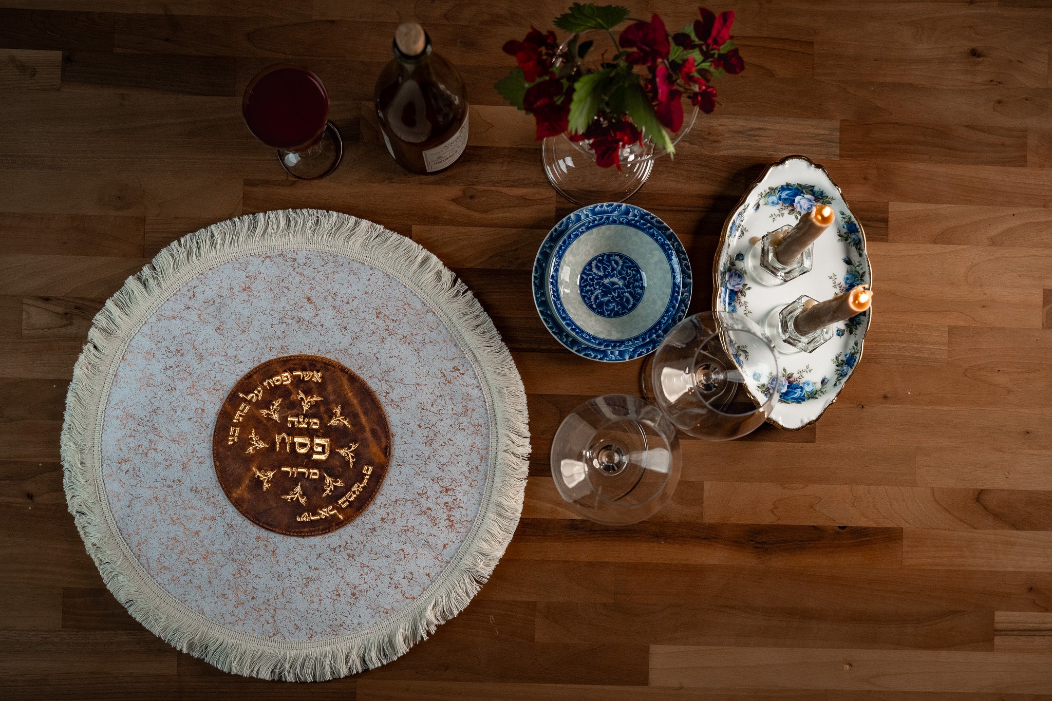 Leather Matzah Covers - Golden white