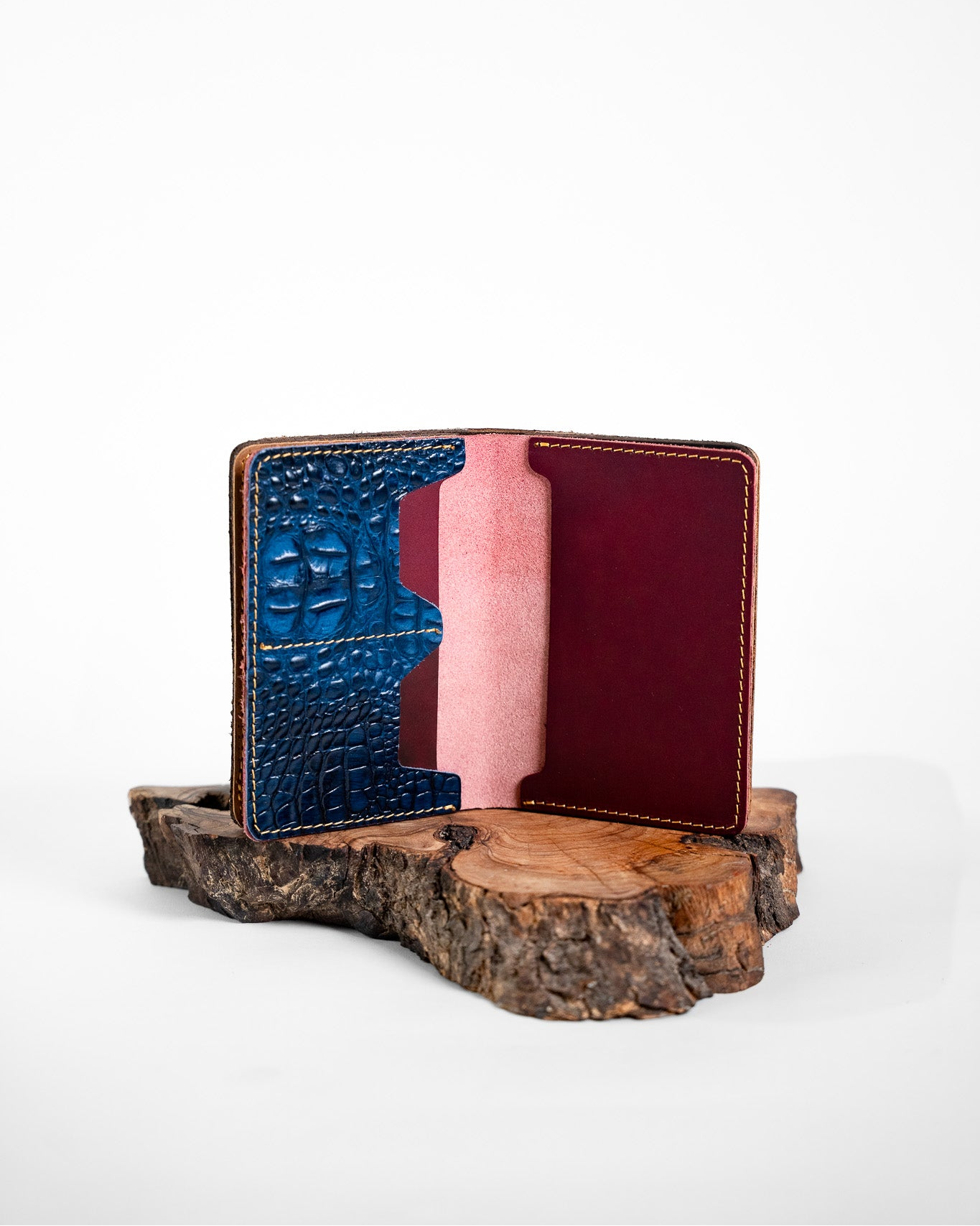 Leather Passport Case – Burgundy & Blue Croco