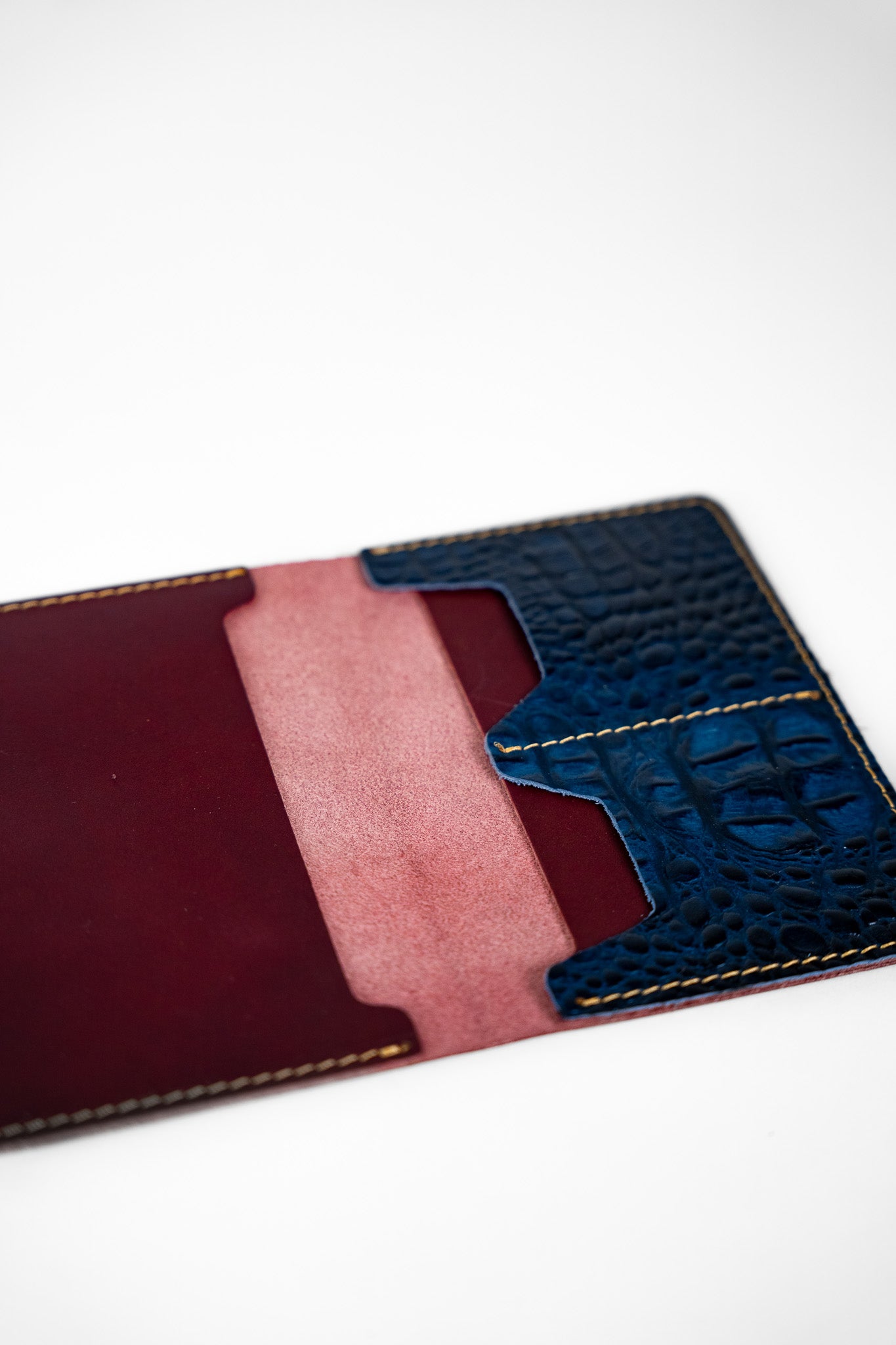 Leather Passport Case – Burgundy & Blue Croco