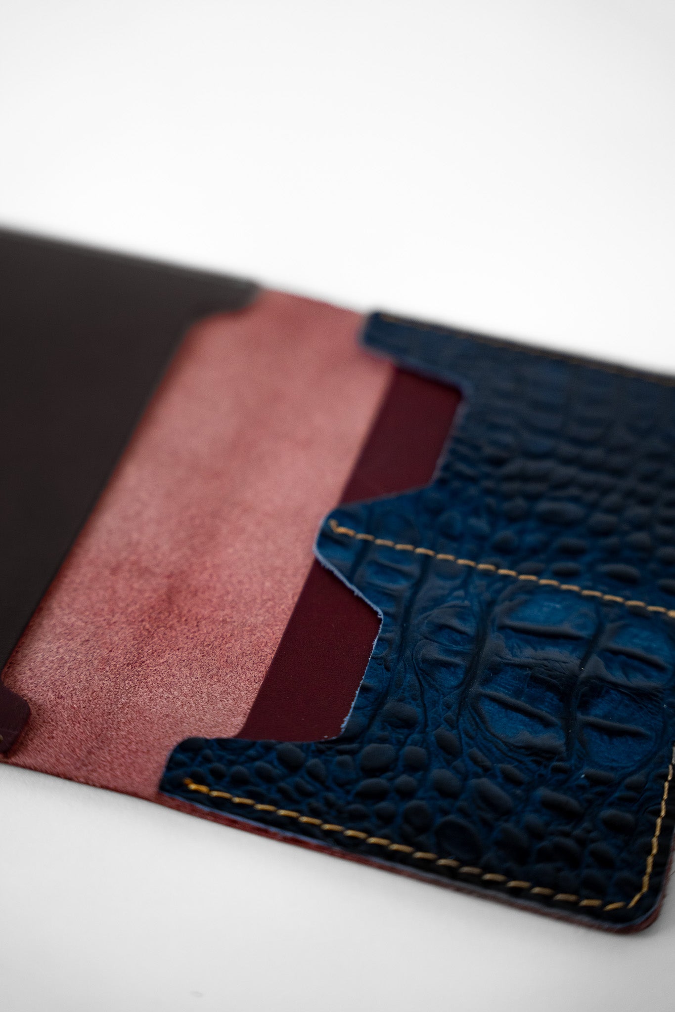 Leather Passport Case – Burgundy & Blue Croco