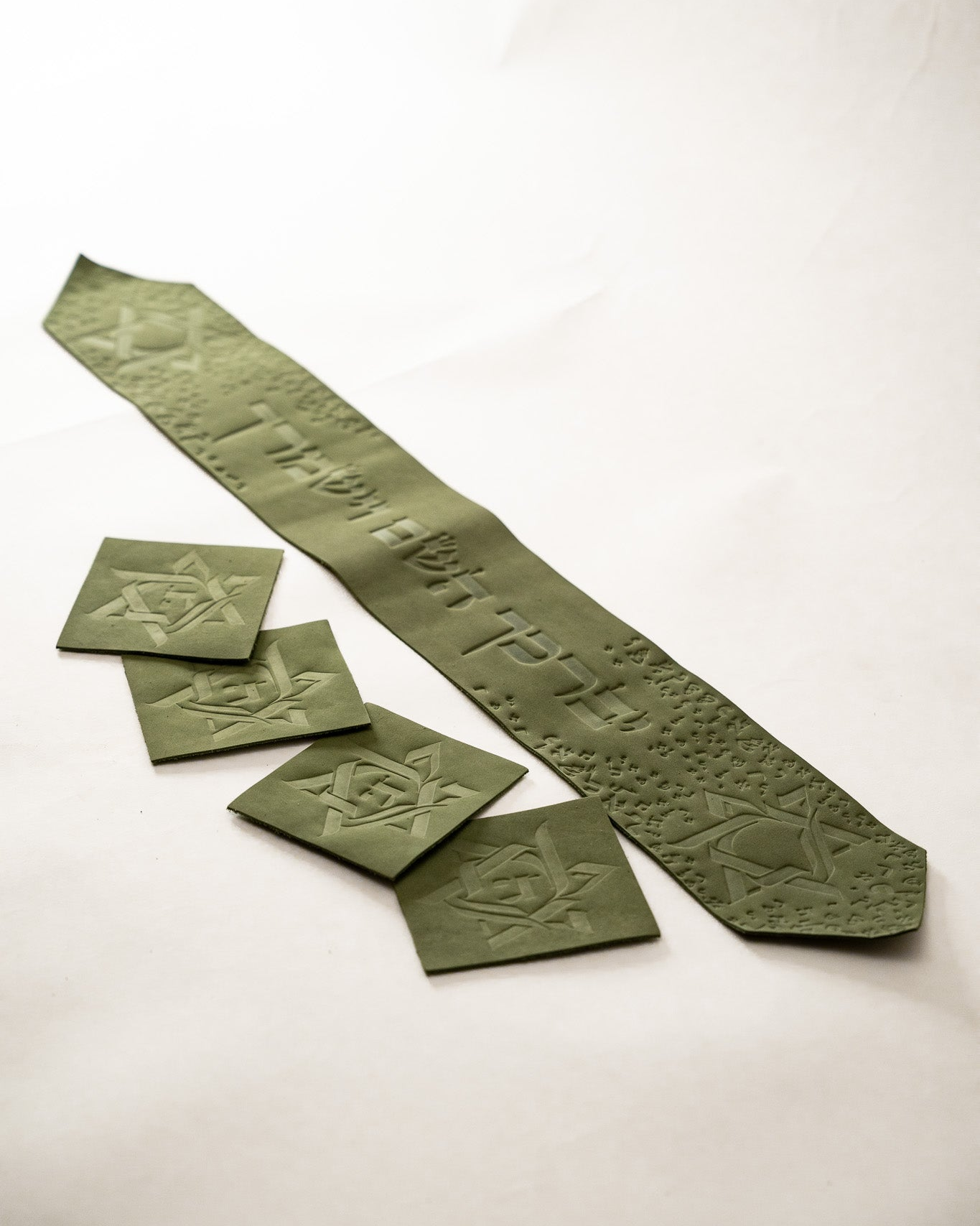 Wool Tallit & Leather Atara Set – White & Green