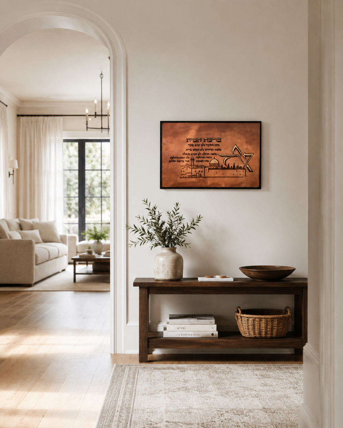 Leather Hebrew Home Blessing – Jerusalem Views – Light Brown