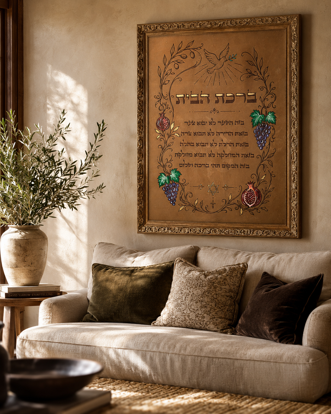 Leather Hebrew Home Blessing, Garden of Blessing, Light Brown