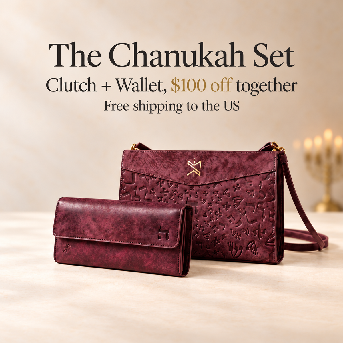The Chanukah Set: clutch and wallet, $100 off together, free shipping to the US