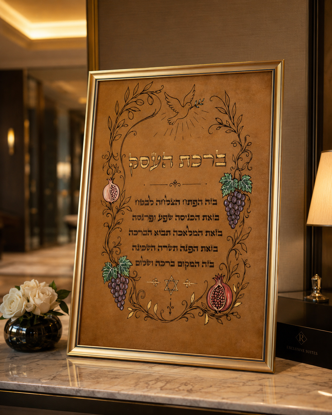 Leather Hebrew Business Blessing – Light Brown