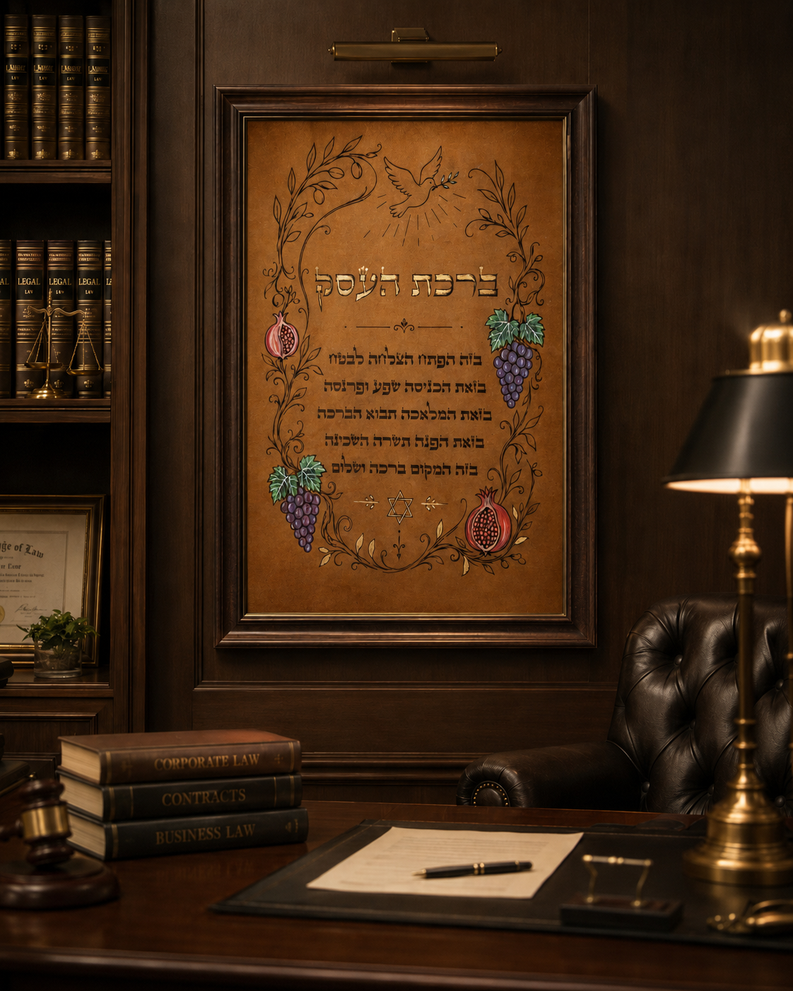 Leather Hebrew Business Blessing – Light Brown