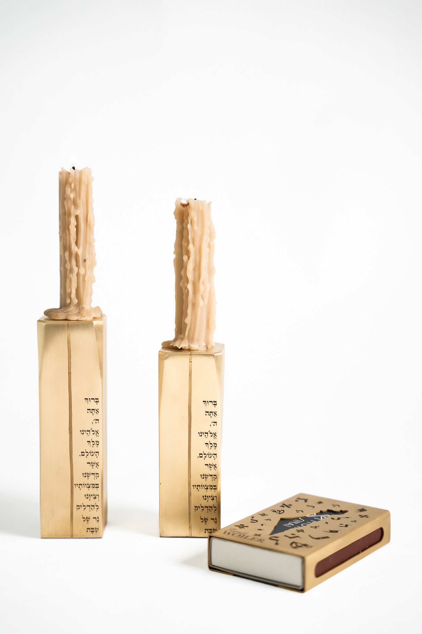 Pillar Brass Shabbat Candlesticks