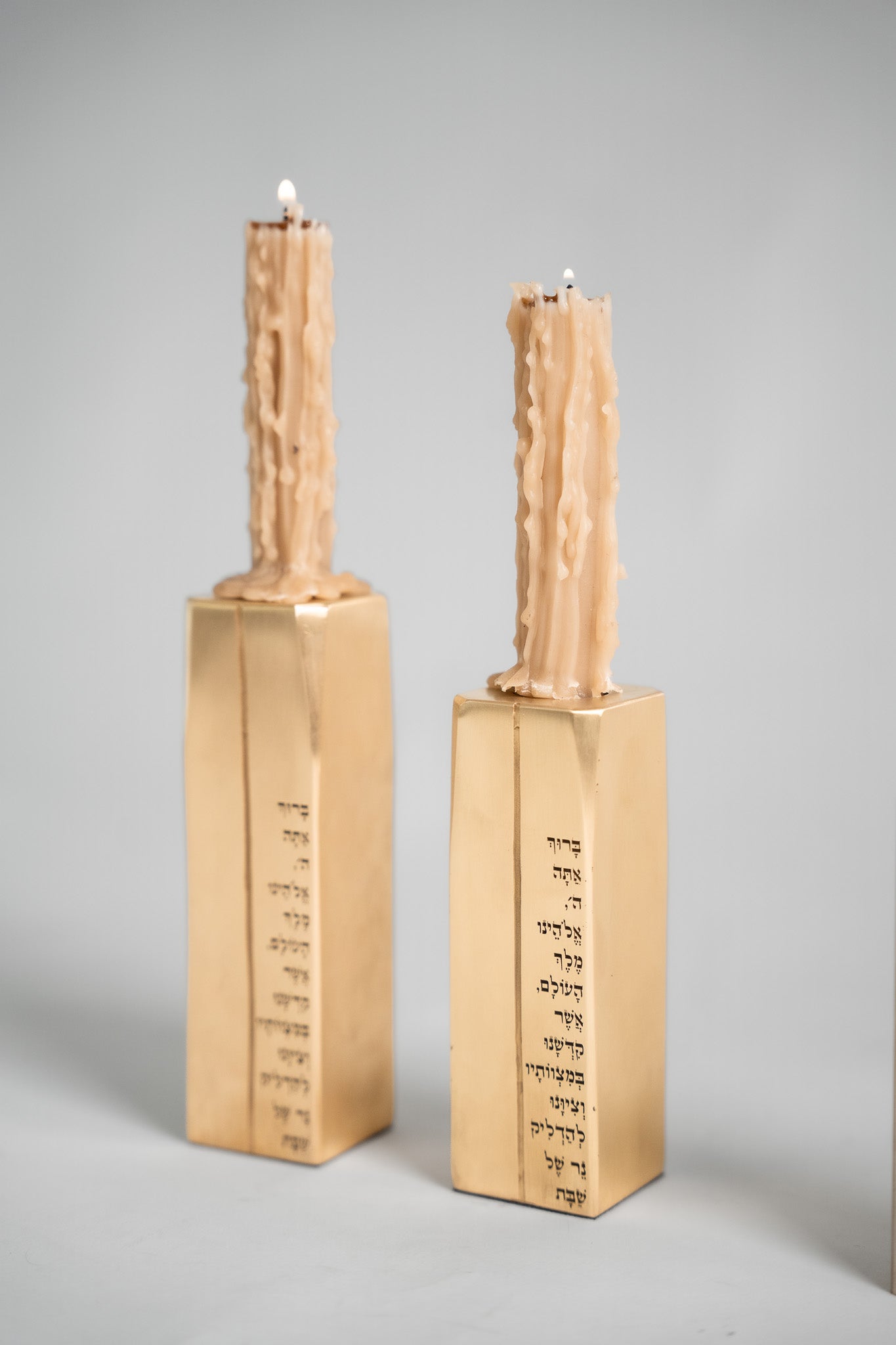 Pillar Brass Shabbat Candlesticks