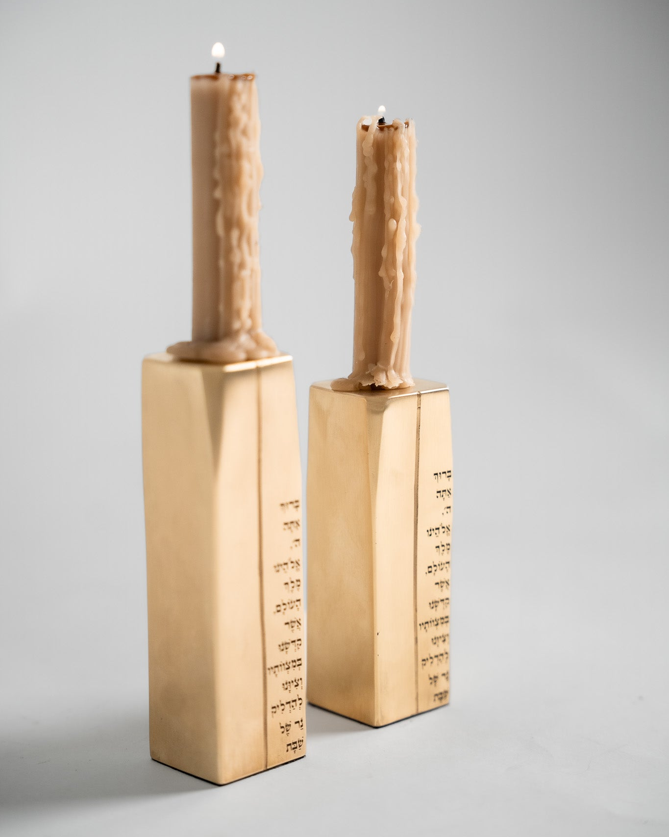 Pillar Brass Shabbat Candlesticks
