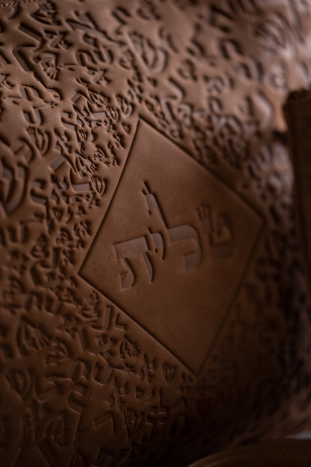 Close-up of embossed light brown leather texture