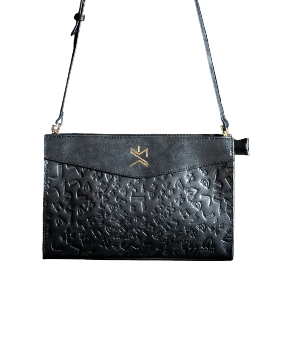 Ladies Leather Clutch – Israel Letters Black