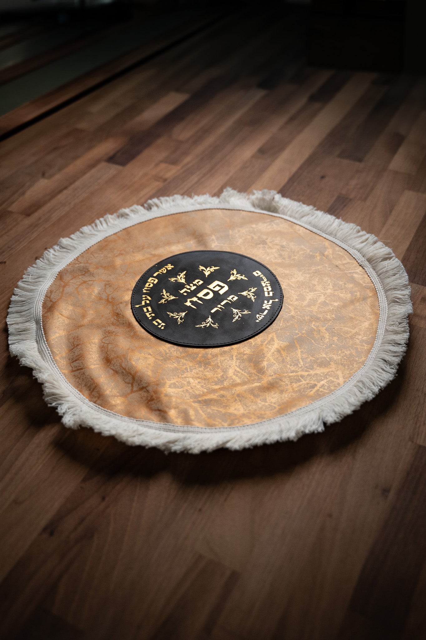 Leather Matzah Covers - Golden Leaves