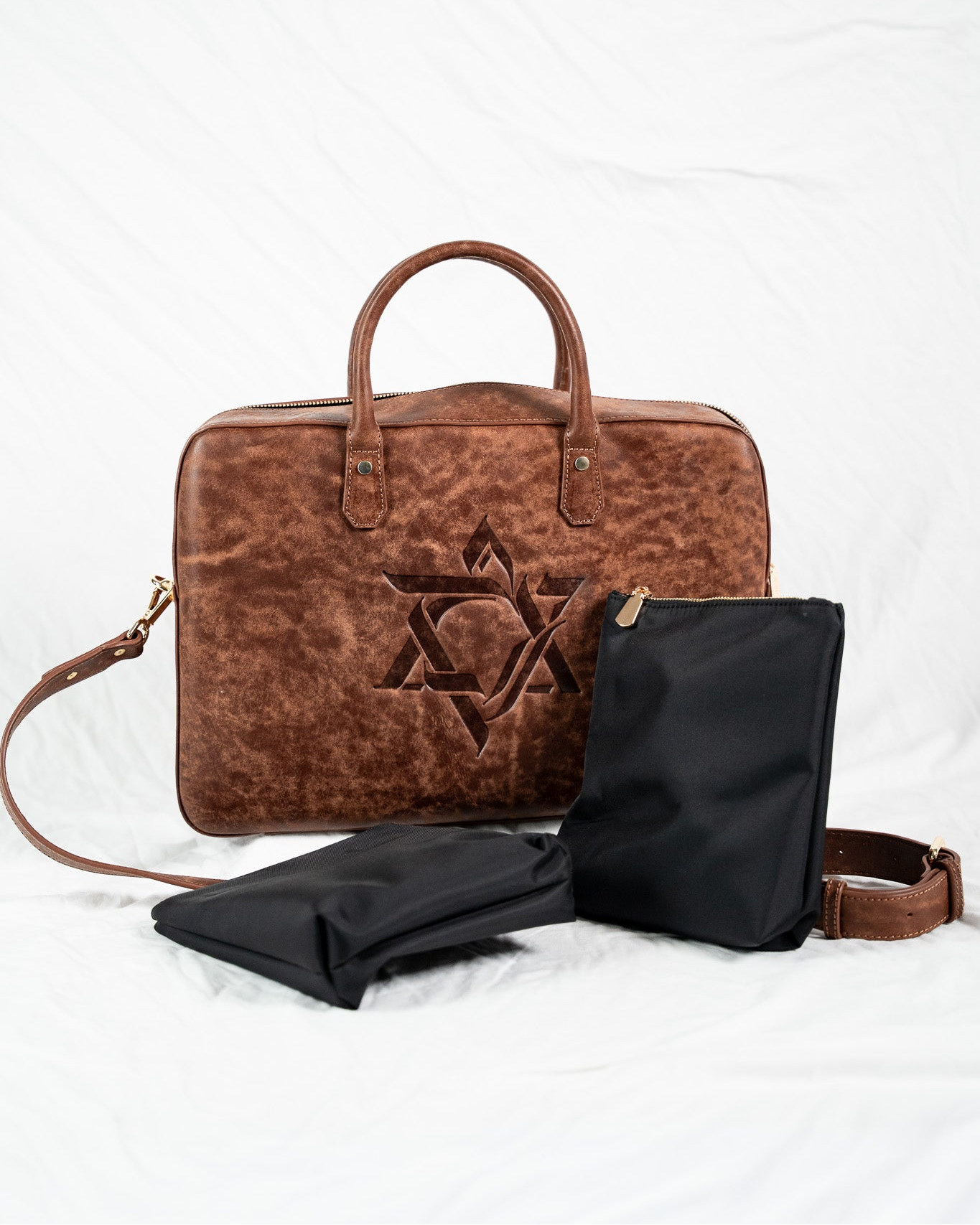Tallit, Tefillin & Laptop Bag – Brown | Mor Sinai Judaica