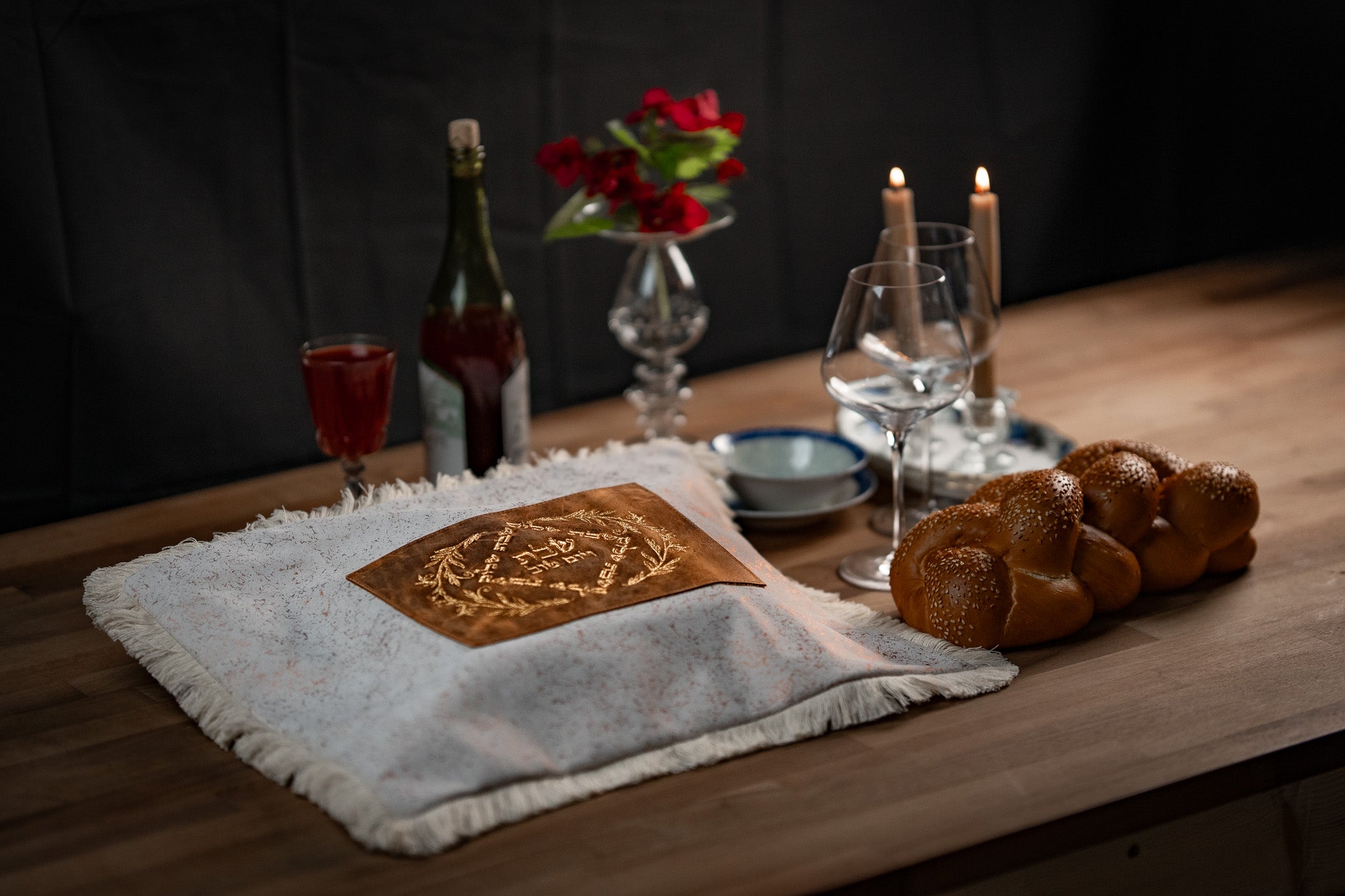 Leather challah covers - Golden white
