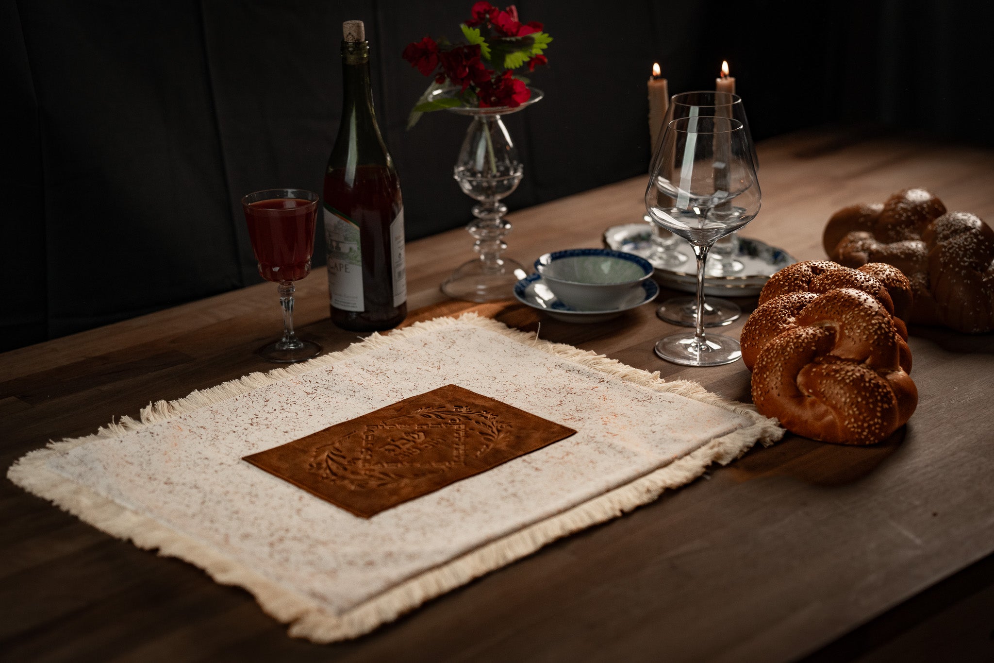 Leather challah covers - Golden white