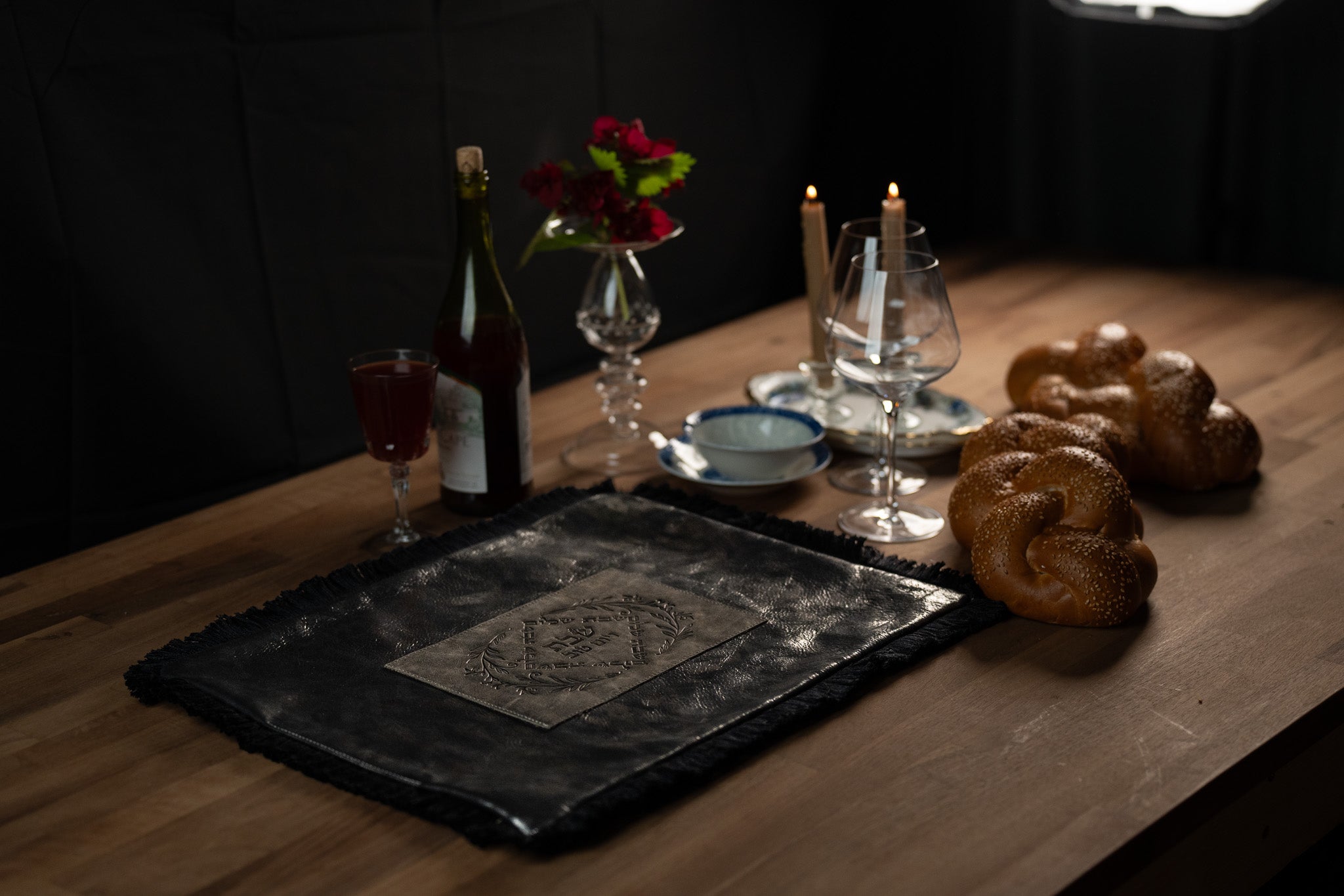 Leather challah covers - Golden white