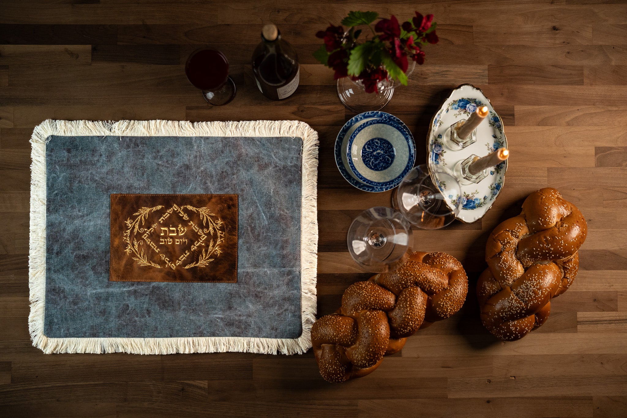 Leather challah covers - Golden white
