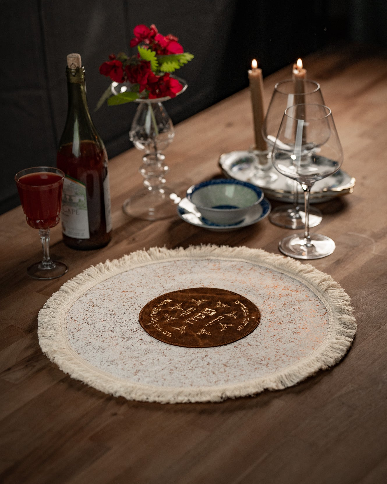 Leather Matzah Covers - Golden white