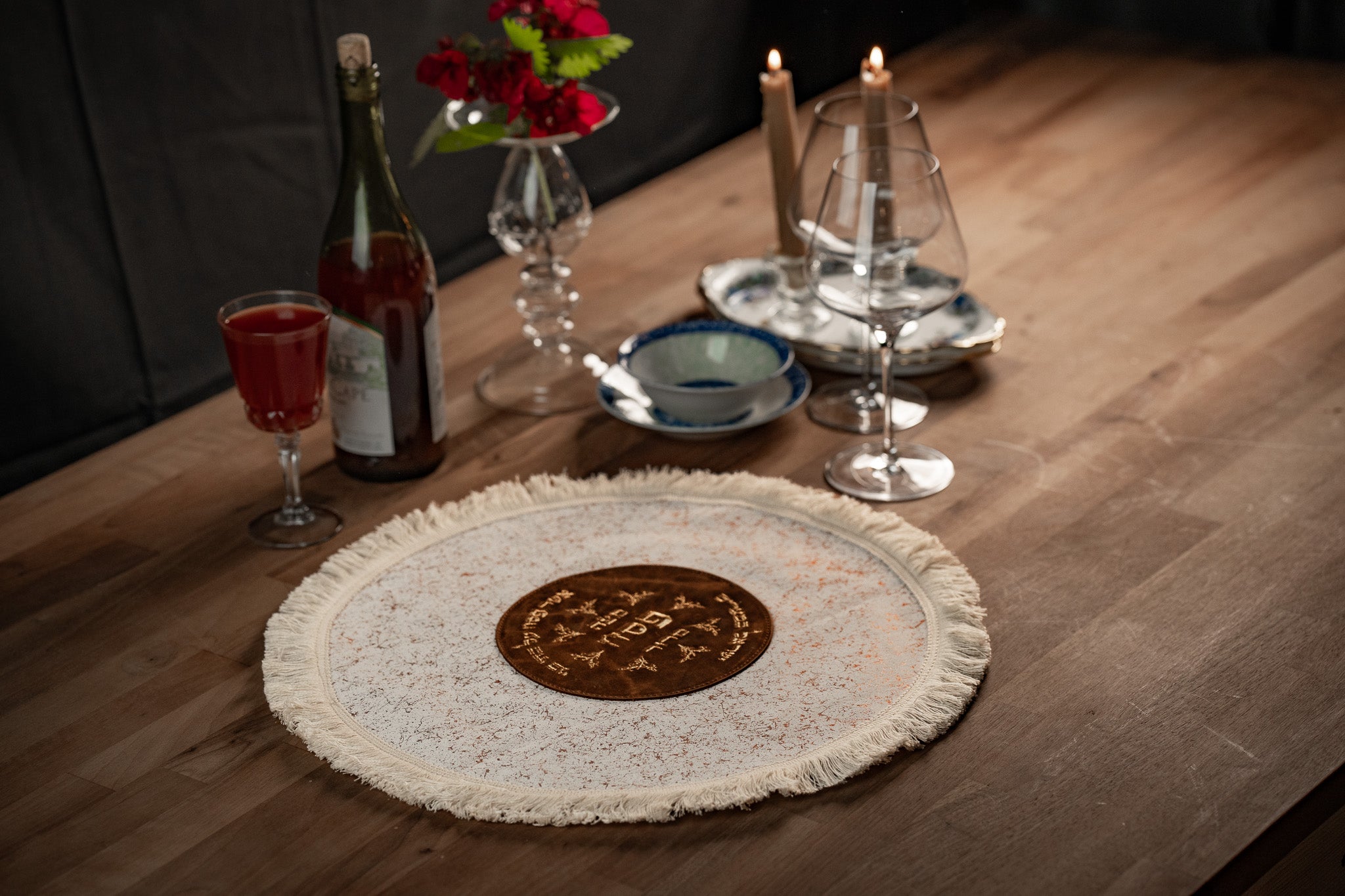 Leather Matzah Covers - Golden white