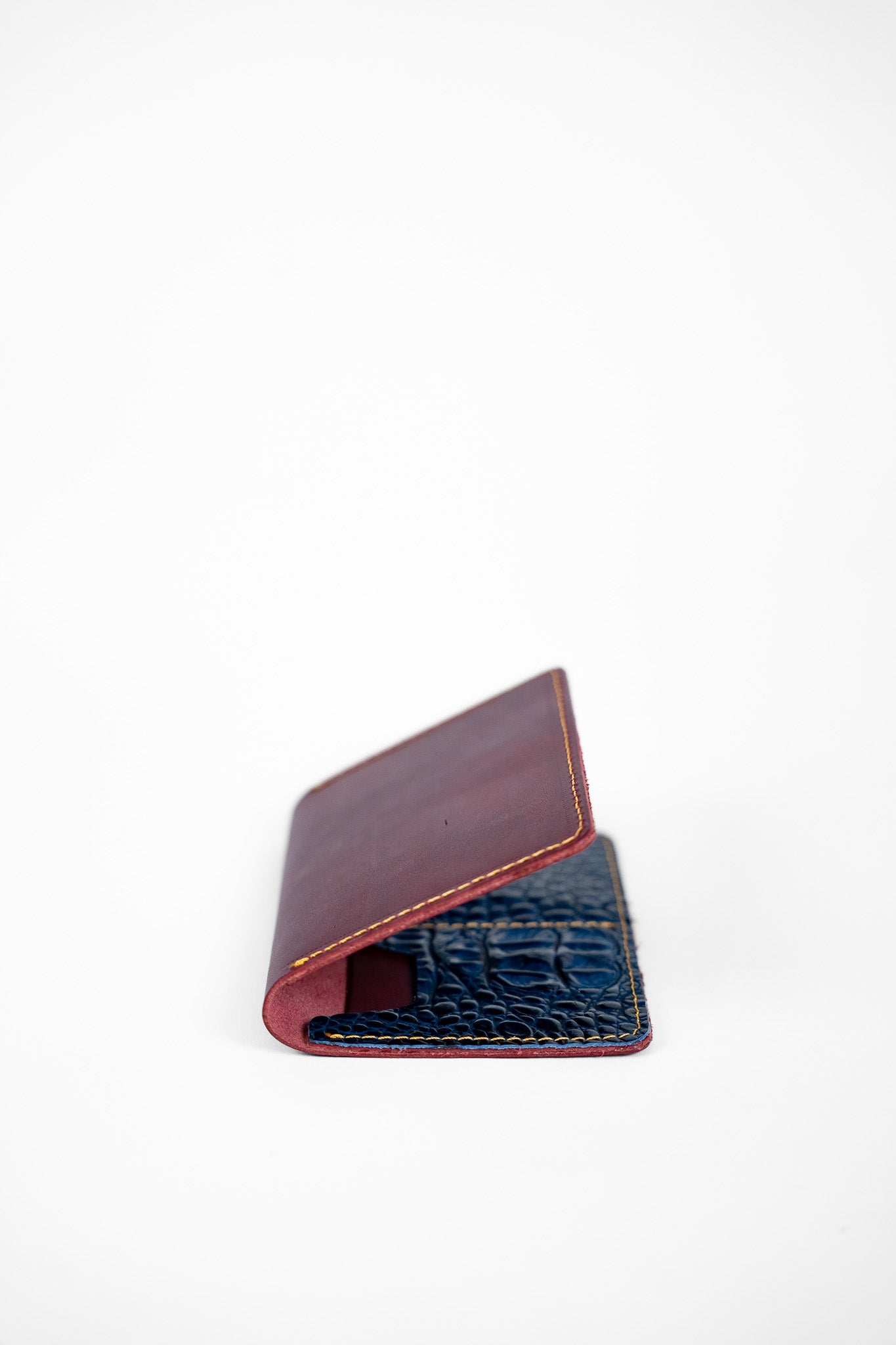 Leather Passport Case – Burgundy & Blue Croco
