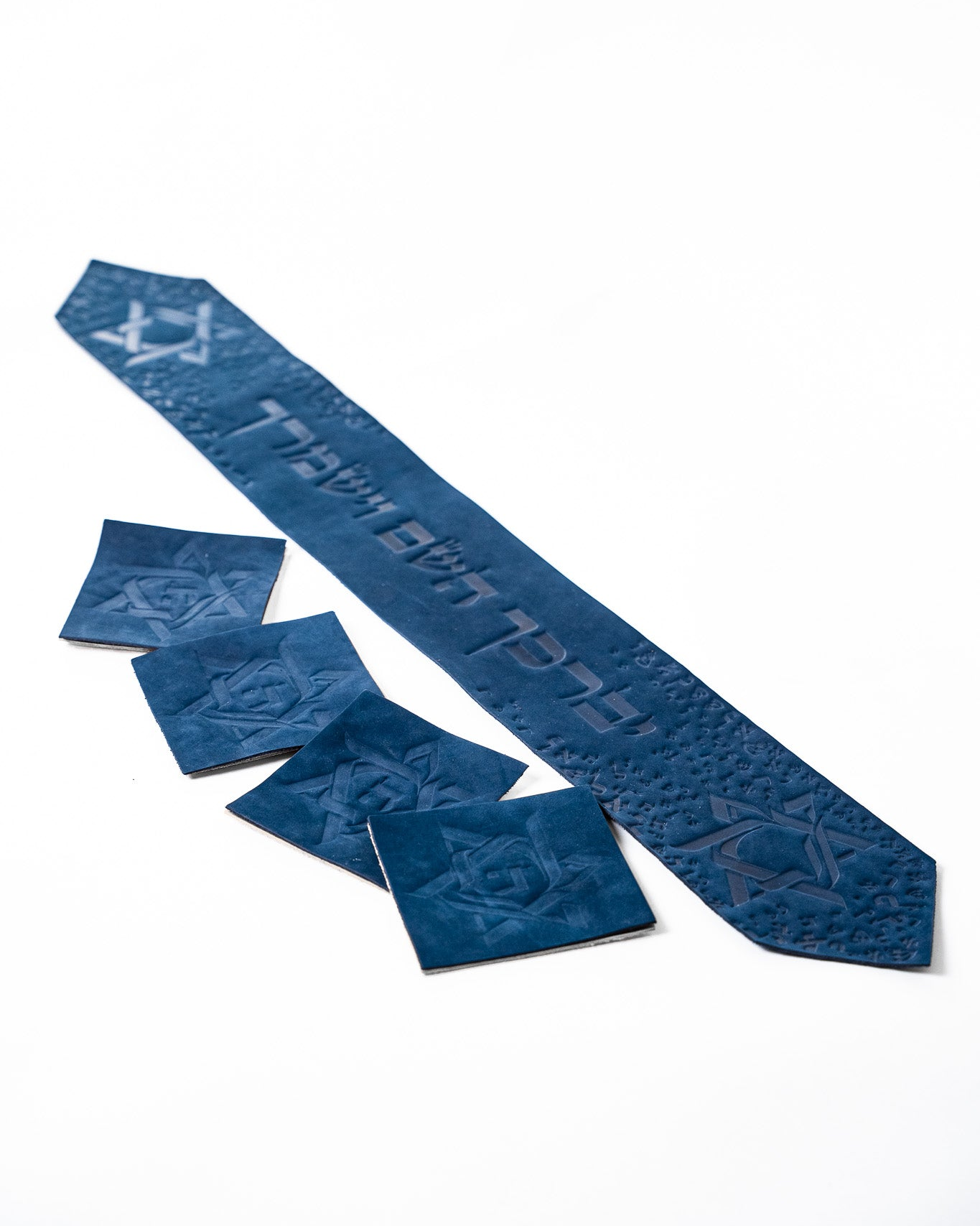 Italian Leather Tallit Atara with 4 Corners – Blue